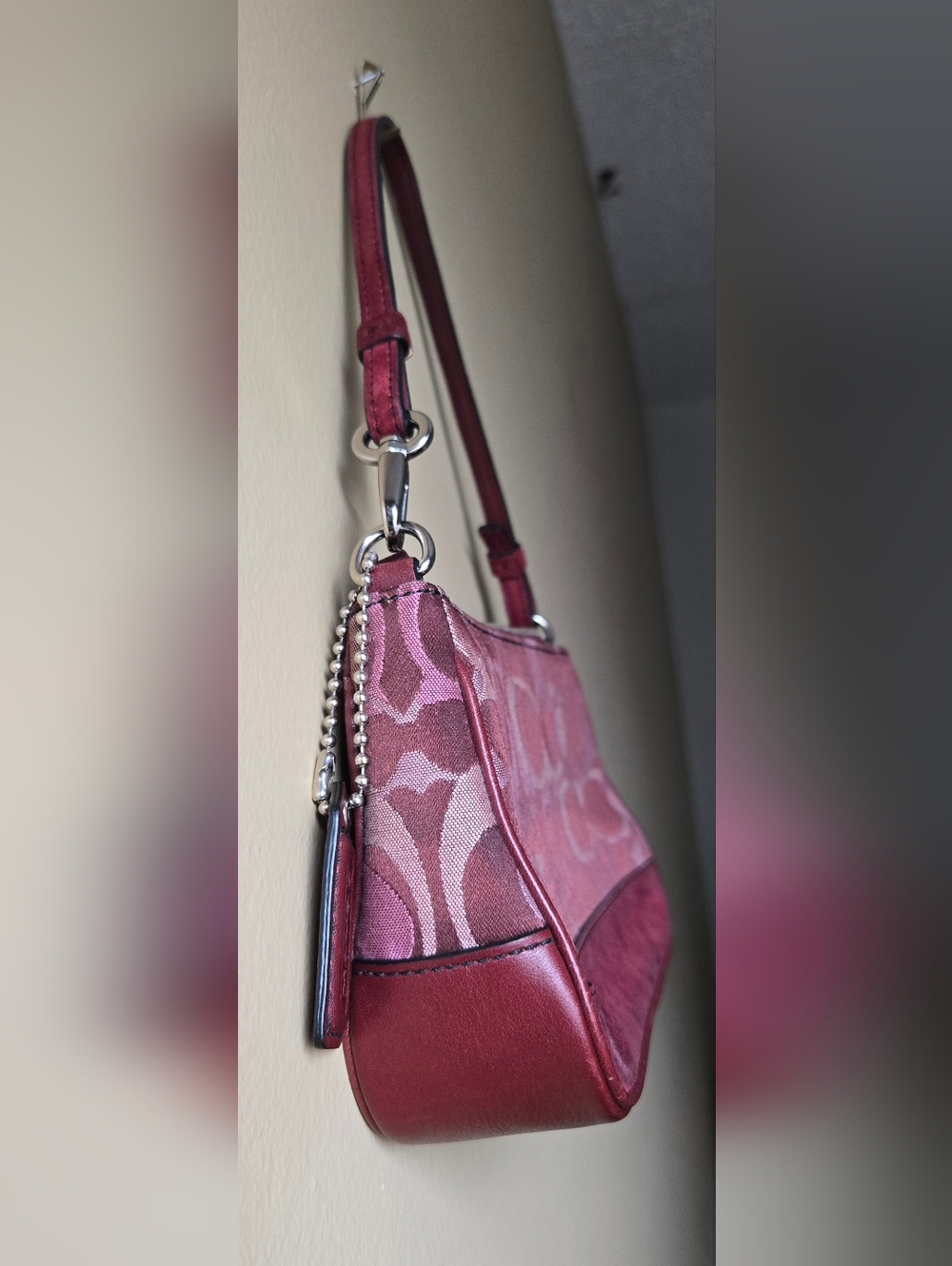 Coach Burgundy Suede Signature Demi Hampton Shoulder Bag Y2K - Picture 7 of 15